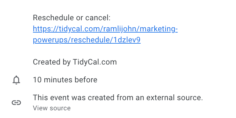 The rescheduling link in the calendar invite